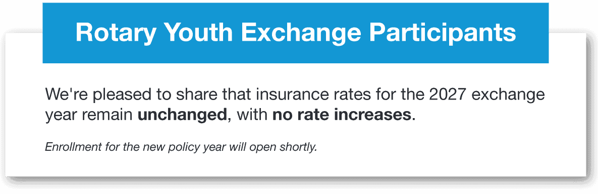Rotary Youth Exchange insurance rates for 2027 unchanged